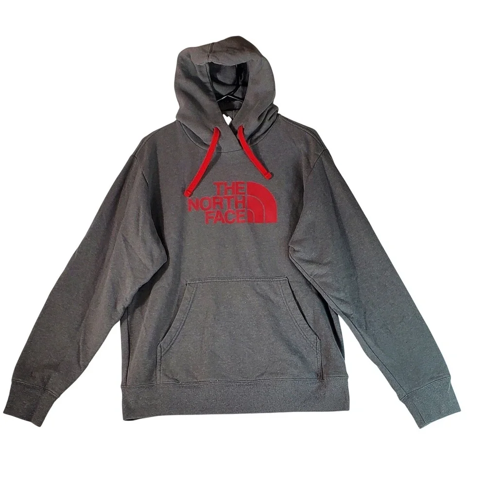 The North Face Mens Hoodie Gray Red Logo Pullover Sweatshirt Medium MX 864686